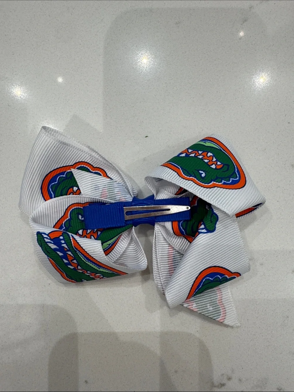 Florida Gators Bow Hair Clip - White with Orange & Blue Gator Logo